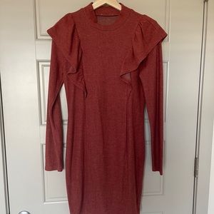 Long Sleeved Wool Flutter Sleeved Dress